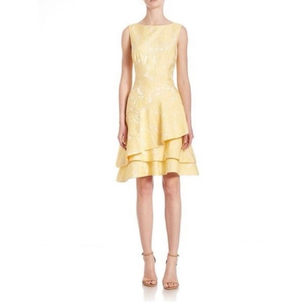 Rickie Freeman by Teri John Yellow Jacquard Dress-Size 16